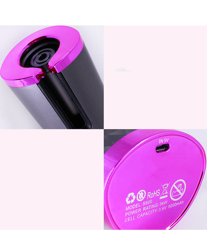 Modelador de Cabelo Automático Recarregável Feminino Portátil com Visor LCD, Escova Rotativa de Cerâmica para Ondas e Caracóis