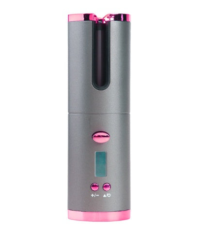 Modelador de Cabelo Automático Recarregável Feminino Portátil com Visor LCD, Escova Rotativa de Cerâmica para Ondas e Caracóis
