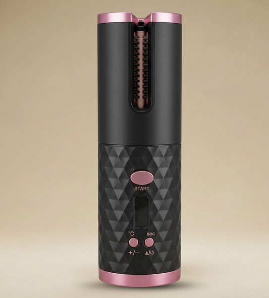 Modelador de Cabelo Automático Recarregável Feminino Portátil com Visor LCD, Escova Rotativa de Cerâmica para Ondas e Caracóis